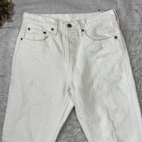 Levi’s 501 Skinny Don't Mind If I Do White Distress Button Fly High Rise Jeans - Picture 7 of 14